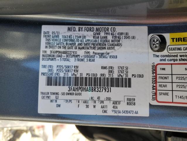 3FAHP0HA8BR327931 - 2011 FORD FUSION SE GRAY photo 12