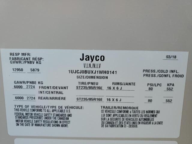 1UJCJ0BUXJ1WH0141 - 2018 JAYCO EAGLE TAN photo 10