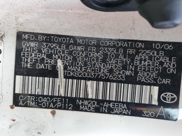 JTDKB20U377576233 - 2007 TOYOTA PRIUS WHITE photo 12