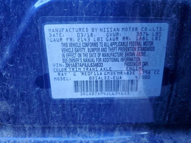 3N1AB7AP4JL634633 - 2018 NISSAN SENTRA S BLUE photo 12