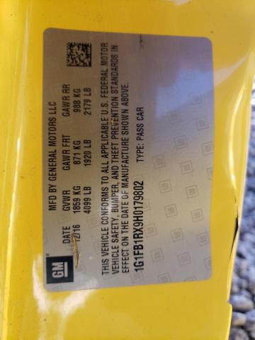 1G1FB1RX9H0179802 - 2017 CHEVROLET CAMARO LT YELLOW photo 13