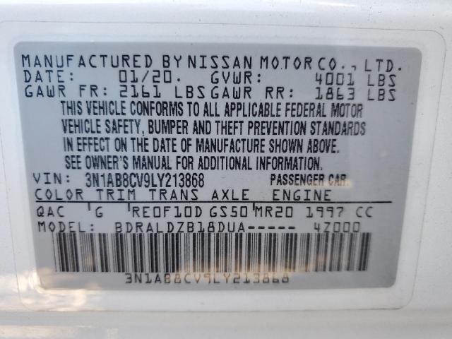 3N1AB8CV9LY213868 - 2020 NISSAN SENTRA SV WHITE photo 13