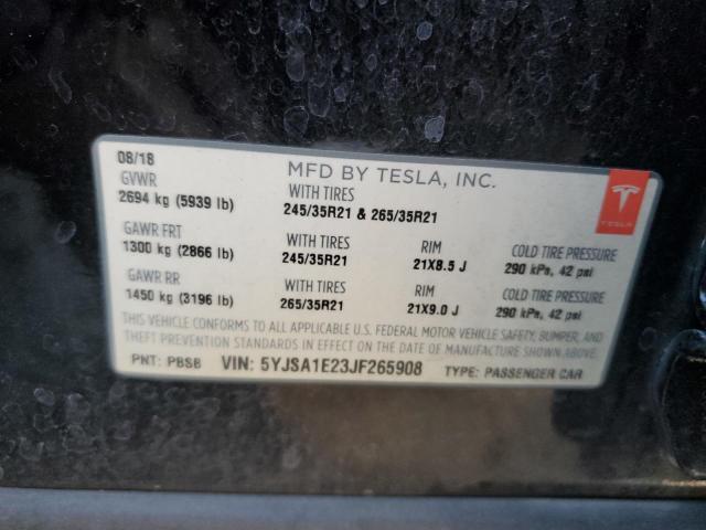 5YJSA1E23JF265908 - 2018 TESLA MODEL S BLACK photo 13