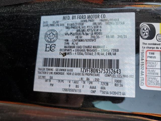 1ZVFT80N575352643 - 2007 FORD MUSTANG BLACK photo 12