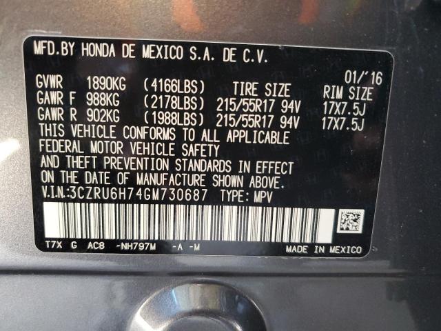 3CZRU6H74GM730687 - 2016 HONDA HR-V EXL GRAY photo 12