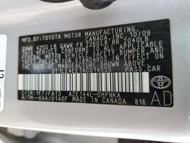 2T1LE4EE1AC014555 - 2010 TOYOTA COROLLA MA S SILVER photo 12