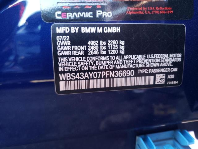 WBS43AY07PFN36690 - 2023 BMW M3 COMPETITION BLUE photo 13