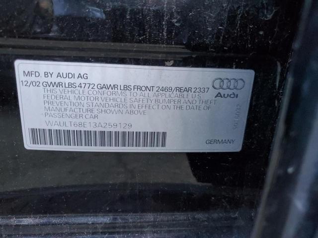 WAULT68E13A259129 - 2003 AUDI A4 3.0 QUATTRO BLACK photo 12