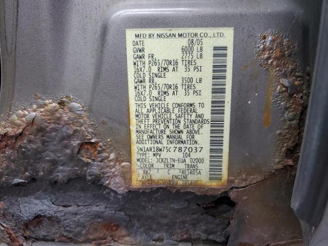 5N1AR18W75C787037 - 2005 NISSAN PATHFINDER LE GRAY photo 12