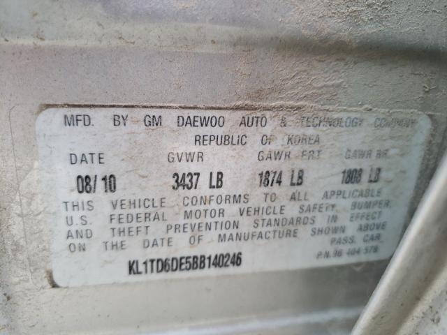 KL1TD6DE5BB140246 - 2011 CHEVROLET AVEO LS 银色 照片 12