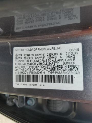 1HGCV1F15KA130410 - 2019 HONDA ACCORD LX GRAY photo 13