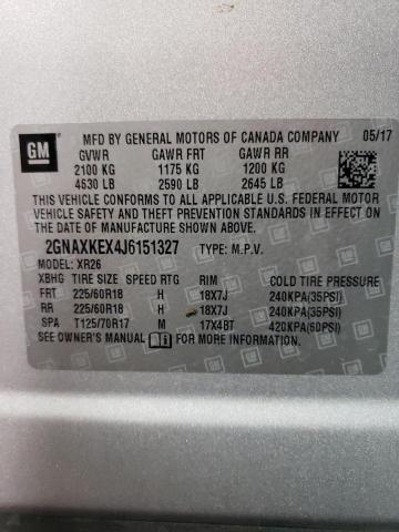 2GNAXKEX4J6151327 - 2018 CHEVROLET EQUINOX LT SILVER photo 13