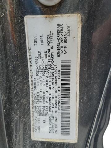 5TESM92NX2Z118490 - 2002 TOYOTA TACOMA XTRACAB PRERUNNER შავი ფოტო 12