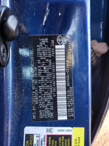 4T1BE46K79U319391 - 2009 TOYOTA CAMRY BASE BLUE photo 12