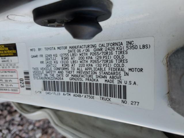 5TEJU62N36Z294264 - 2006 TOYOTA TACOMA DOUBLE CAB PRERUNNER WHITE photo 12