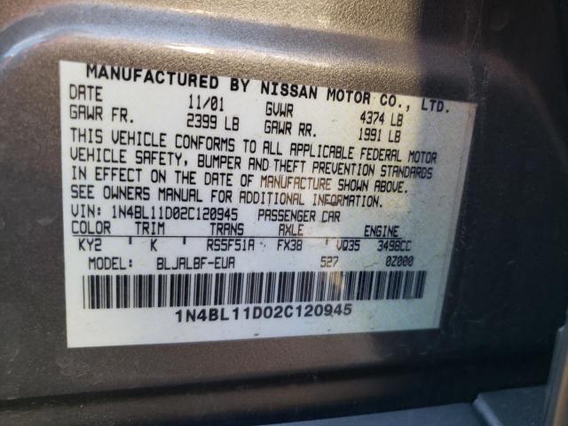 1N4BL11D02C120945 - 2002 NISSAN ALTIMA SE GRAY photo 12