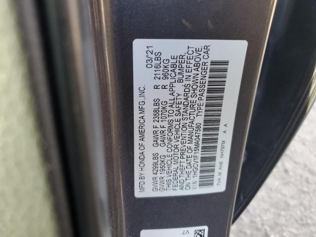 1HGCV1F15MA047580 - 2021 HONDA ACCORD LX SILVER photo 12