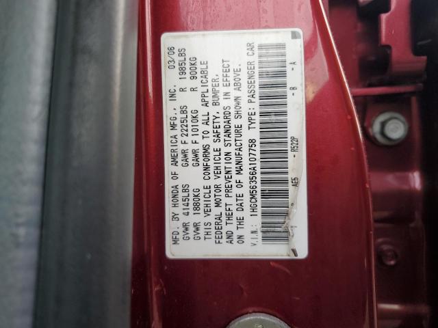 1HGCM56356A107758 - 2006 HONDA ACCORD SE MAROON photo 12