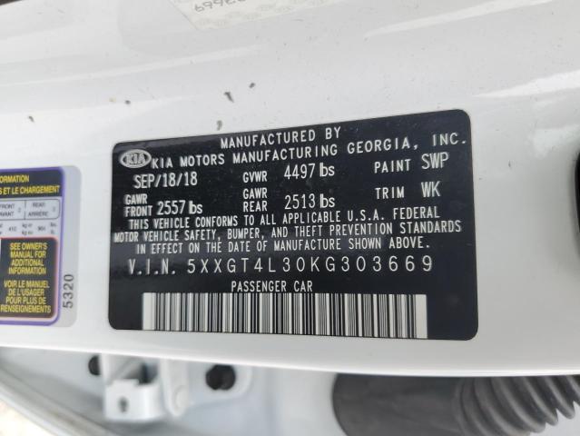 5XXGT4L30KG303669 - 2019 KIA OPTIMA LX WHITE photo 12