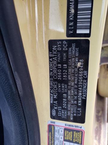 KNADM4A39G6669488 - 2016 KIA RIO LX YELLOW photo 12