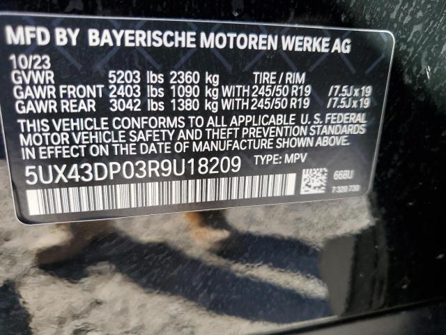 5UX43DP03R9U18209 - 2024 BMW X3 SDRIVE30I BLACK photo 12