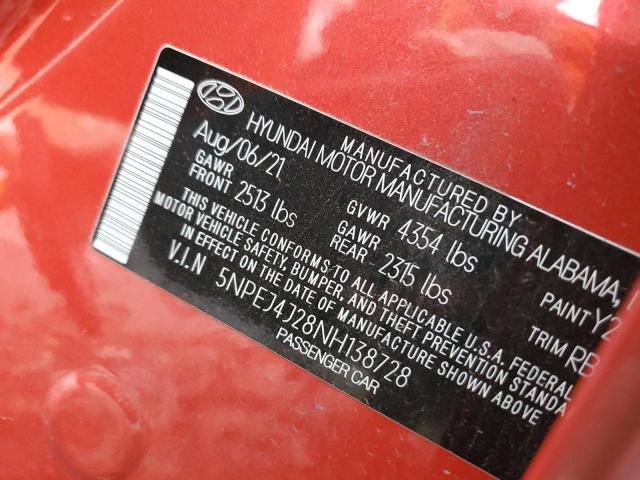 5NPEJ4J28NH138728 - 2022 HYUNDAI SONATA SEL PLUS RED photo 12