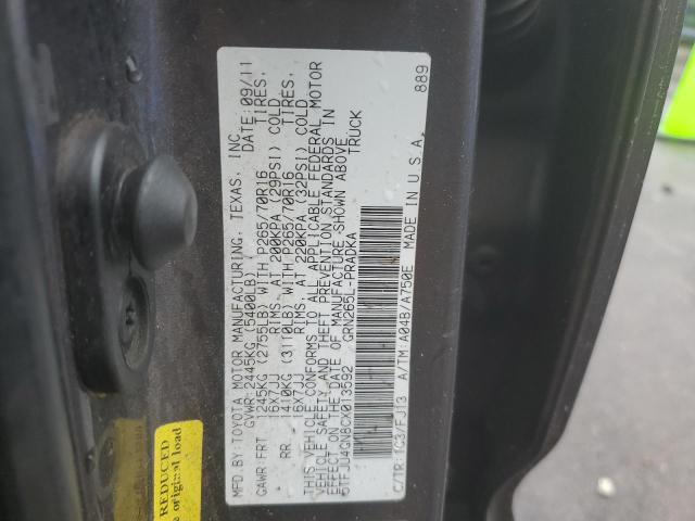 5TFJU4GN8CX013592 - 2012 TOYOTA TACOMA DOUBLE CAB PRERUNNER GRAY photo 12