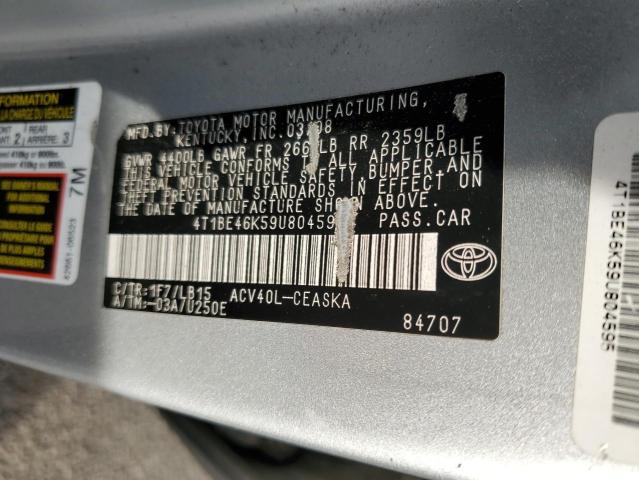 4T1BE46K59U804595 - 2009 TOYOTA CAMRY BASE SILVER photo 12