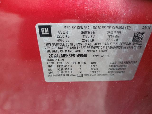 2GKALMEK6F6149840 - 2015 GMC TERRAIN SLE RED photo 14