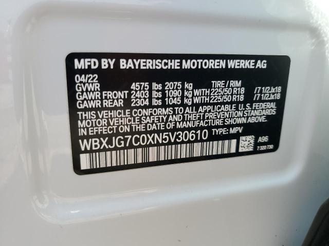 WBXJG7C0XN5V30610 - 2022 BMW X1 SDRIVE28I WHITE photo 13