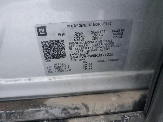 5GAEVAKW0KJ171215 - 2019 BUICK ENCLAVE ESSENCE 银色 照片 12