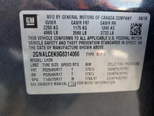 2GNALCEK9G6314066 - 2016 CHEVROLET EQUINOX LT BLACK photo 13