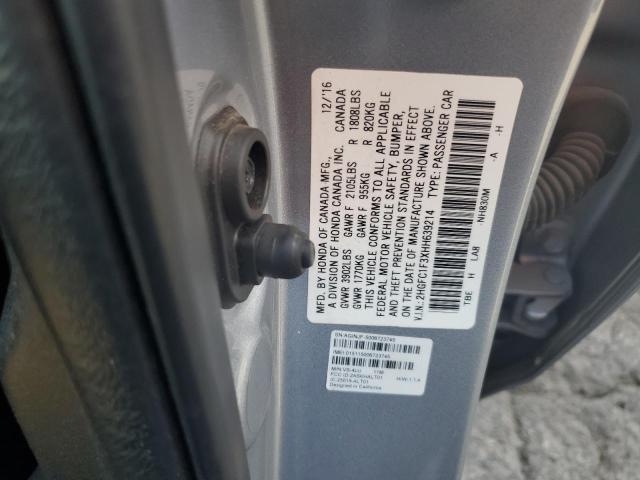 2HGFC1F3XHH639214 - 2017 HONDA CIVIC EX GRAY photo 12