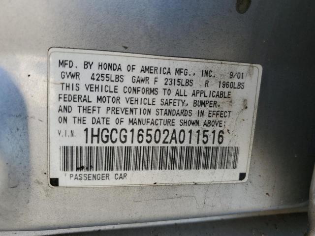 1HGCG16502A011516 - 2002 HONDA ACCORD EX SILVER photo 12