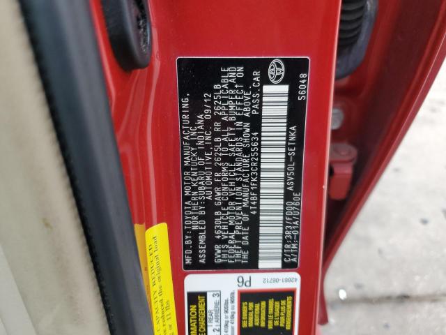 4T4BF1FK3CR255634 - 2012 TOYOTA CAMRY BASE RED photo 12