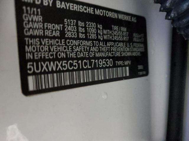 5UXWX5C51CL719530 - 2012 BMW X3 XDRIVE28I WHITE photo 13