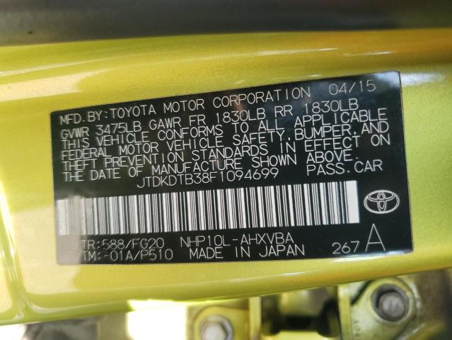 JTDKDTB38F1094699 - 2015 TOYOTA PRIUS C GREEN photo 12