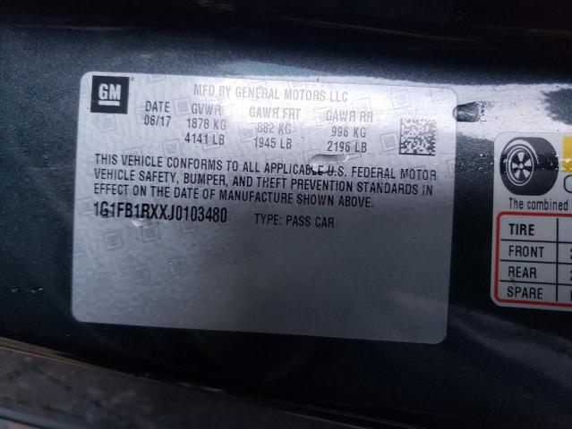 1G1FB1RXXJ0103480 - 2018 CHEVROLET CAMARO LT GRAY photo 13