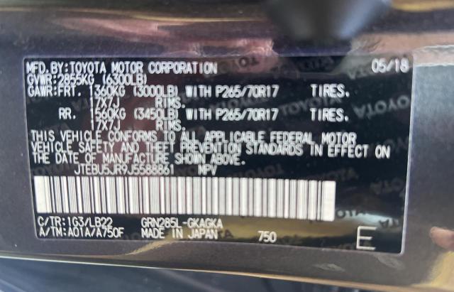 JTEBU5JR9J5588861 - 2018 TOYOTA 4RUNNER SR5/SR5 PREMIUM 石墨色 照片 10