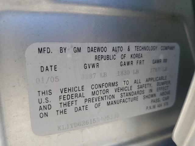 KL1TD62615B405339 - 2005 CHEVROLET AVEO BASE Gümüş foto 12