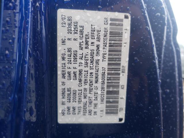 1HGCS12818A008437 - 2008 HONDA ACCORD EXL BLUE photo 12