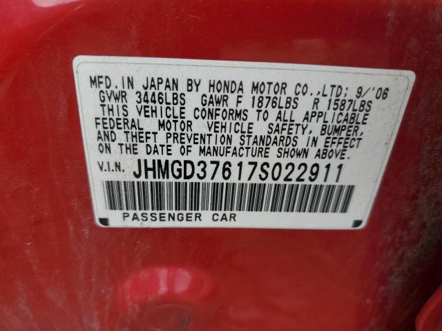 JHMGD37617S022911 - 2007 HONDA FIT S წითელი ფოტო 12