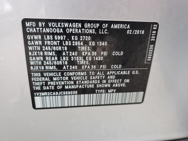 1V2MR2CA9JC559035 - 2018 VOLKSWAGEN ATLAS SEL SILVER photo 13