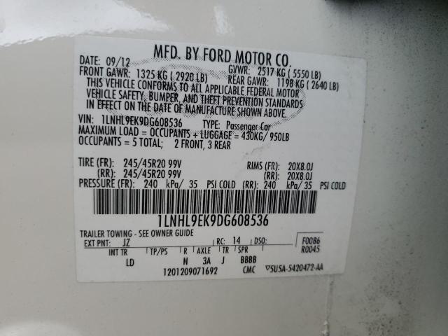 1LNHL9EK9DG608536 - 2013 LINCOLN MKS WHITE photo 12