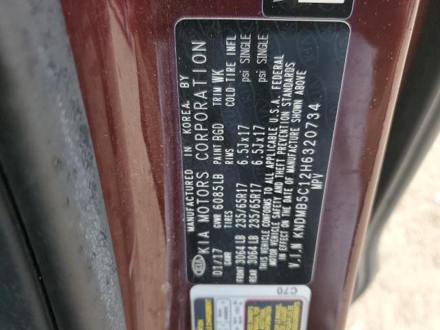 KNDMB5C12H6320734 - 2017 KIA SEDONA LX BURGUNDY photo 13