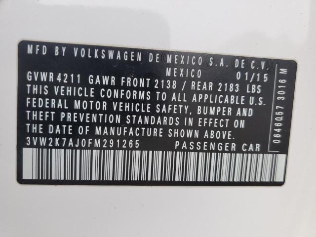 3VW2K7AJ0FM291265 - 2015 VOLKSWAGEN JETTA BASE WHITE photo 12
