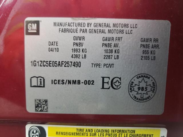 1G1ZC5E05AF257490 - 2010 CHEVROLET MALIBU 1LT RED photo 12