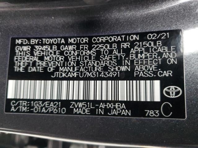 JTDKAMFU7M3143491 - 2021 TOYOTA PRIUS SPECIAL EDITION GRAY photo 13