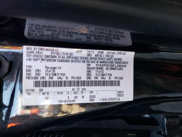 1FADP3F28FL292548 - 2015 FORD FOCUS SE BLACK photo 12