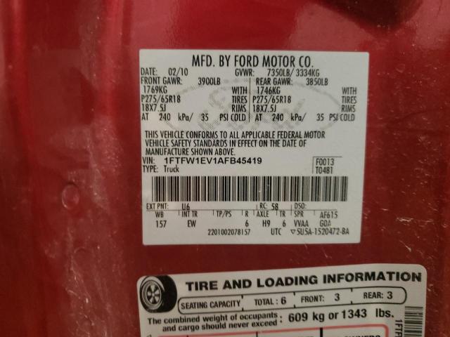 1FTFW1EV1AFB45419 - 2010 FORD F150 SUPERCREW RED photo 12